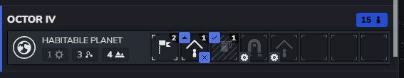 The tiles of a planet: a building with its Upgrade and Destroy buttons, a damaged building with its Repair button, and buildings under construction