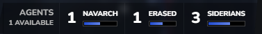 The agent counters in the bottom bar: Navarchs, Erased and Siderians on the board against each limit