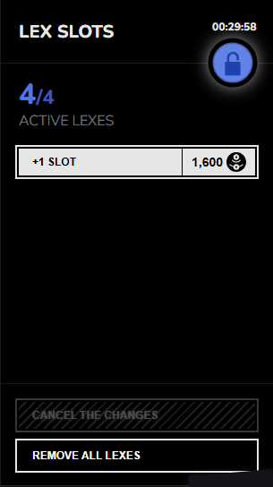 The lex panel's header right after a change: the wait's ring and countdown on the stamp