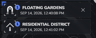 The construction queue of a system: each order with its estimated finish time, and the cancel button of the hovered order