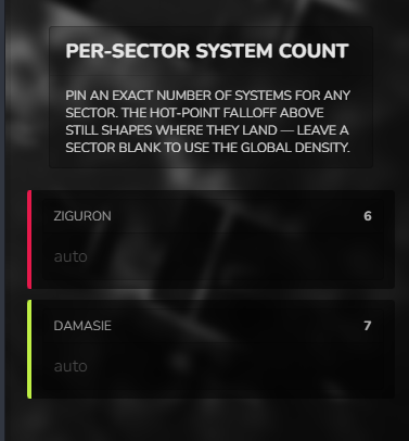 Sector configuration showing exact systems-per-sector controls